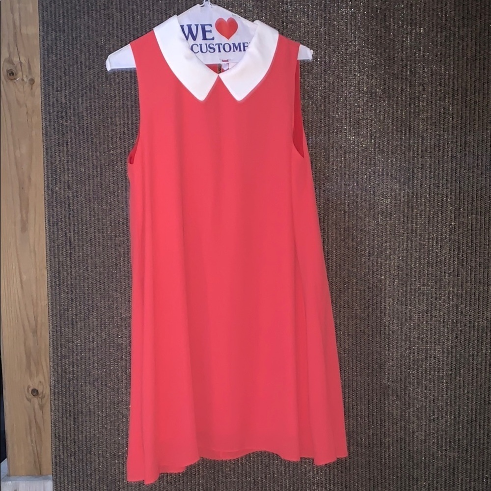 Aggie Sleeveless Coral Dress with White Collar